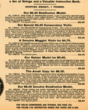 Load image into Gallery viewer, Vintage VIOLINS Catalog Page POSTER! (24" x 36" or smaller) - Sears, Roebuck, & Co. - Steampunk - Stradivarius - Advertising - Ads - Music