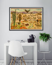 Load image into Gallery viewer, 1930's Desert Wildlife POSTER! (24" x 36" or Smaller) - Vintage Postcard - Southwest - Animals - Cactus - Roadrunner - National Parks
