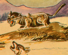 Load image into Gallery viewer, 1930's Desert Wildlife POSTER! (24" x 36" or Smaller) - Vintage Postcard - Southwest - Animals - Cactus - Roadrunner - National Parks