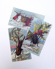 Load image into Gallery viewer, Victorian Christmas Card POSTER! - up to 24" x 36" - Season - Beetle - Bugs - Macabre - Holidays - Xmas - Gifts - Toys - Insects - Art