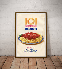 Load image into Gallery viewer, Vintage Macaroni Poster, Retro Pasta Kitchen Wall Art, 1949 Food Print
