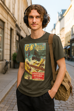 Load image into Gallery viewer, Vintage Dogfight Graphic Tee – Retro Pulp Comic Book Cover T-Shirt – Classic Military Airplane Artwork – Casual Oversized Streetwear Gift
