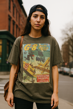 Load image into Gallery viewer, Vintage Dogfight Graphic Tee – Retro Pulp Comic Book Cover T-Shirt – Classic Military Airplane Artwork – Casual Oversized Streetwear Gift
