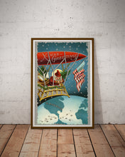 Load image into Gallery viewer, 1914 Santa Claus Christmas Poster: Vintage, Whimsical, Blimp, Airship, Dirigible, Toys, Tree, Holidays, Flag
