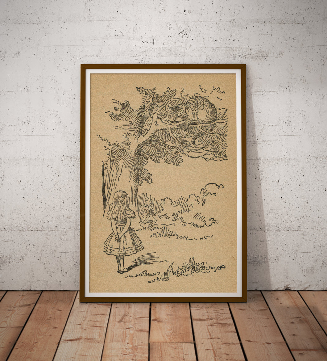 Alice's Adventures in Wonderland Tenniel Artwork Poster – Cheshire Cat Wall Art Print, Classic Literature, Antique Style Home Decor