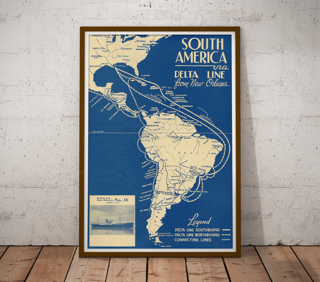 Vintage 1937 Travel Poster (up to 24 x 36) - Ocean Liner - Cruise - Art - South America - Antique