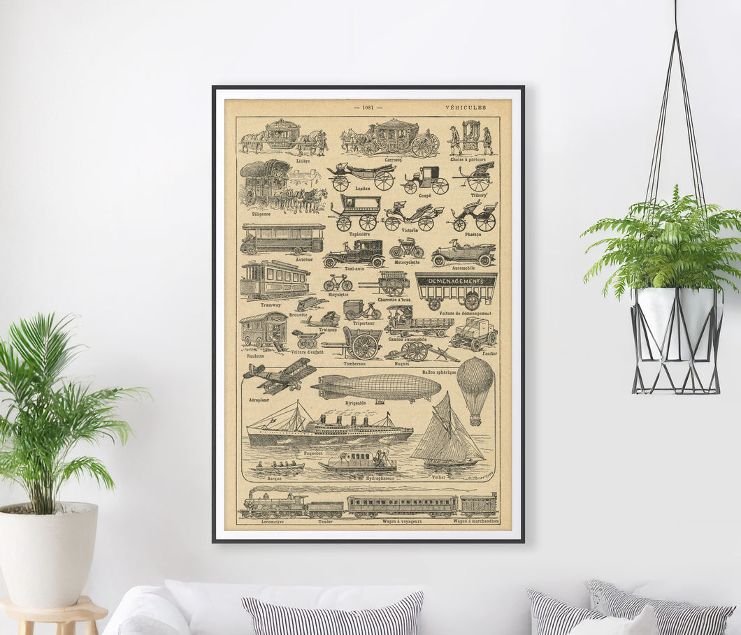 Vintage Transportation POSTER! - Multiple Sizes - French Dictionary Art Print