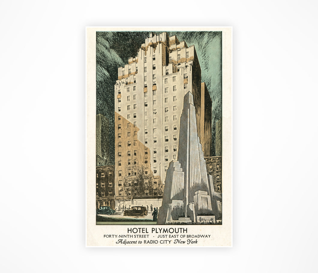 1929 Hotel Plymouth Poster - 1918 Vintage Broadway New York City