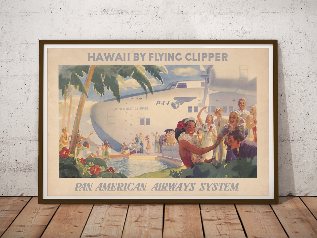 1938 Hawaii Air Travel POSTER! (up to 24 x 36) - Vintage - Tropical - Hawaiian Leis - Flight - Seaplane