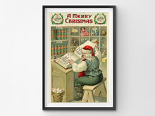 Load image into Gallery viewer, 1909 Christmas Postcard POSTER! (up to 24&quot; x 36&quot;) - Santa Claus - Checking His List - Toys - Holidays
