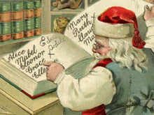 Load image into Gallery viewer, 1909 Christmas Postcard POSTER! (up to 24&quot; x 36&quot;) - Santa Claus - Checking His List - Toys - Holidays
