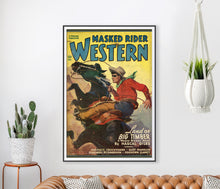Load image into Gallery viewer, Vintage Western Comic Poster – Retro Cowboy Wall Art, Masked Rider Print, Wild West Home Decor
