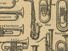 Load image into Gallery viewer, Vintage Musical Instruments Poster Chart – 1920 French Language Dictionary Print – Music, Band, Orchestra
