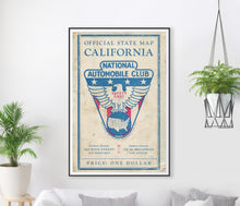Load image into Gallery viewer, Vintage Auto Club Art POSTER! (up to full-size 24&quot; x 36&quot;) - c. 1924 - California Map - Automobilia - Car - Engine - Garage
