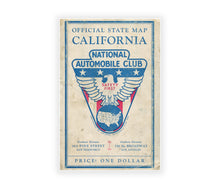 Load image into Gallery viewer, Vintage Auto Club Art POSTER! (up to full-size 24&quot; x 36&quot;) - c. 1924 - California Map - Automobilia - Car - Engine - Garage
