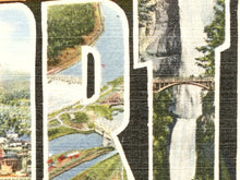 Load image into Gallery viewer, Vintage Portland Oregon Travel Poster, Large Letter Souvenir Art Print, Roses, Greetings
