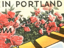 Load image into Gallery viewer, Vintage Portland Oregon Travel Poster, Large Letter Souvenir Art Print, Roses, Greetings
