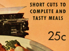 Load image into Gallery viewer, Vintage 1942 Cookbook Poster • Fun Retro Kitchen Wall Art • Mid Century Food Illustration Print • Woman
