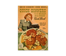 Load image into Gallery viewer, Vintage 1942 Cookbook Poster • Fun Retro Kitchen Wall Art • Mid Century Food Illustration Print • Woman
