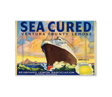 Load image into Gallery viewer, Sea Cured Ventura County Lemons Poster – Vintage California Citrus Crate Label Art, Nautical Ship Illustration, Fruit Advertising Print
