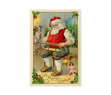 Load image into Gallery viewer, 1911 Antique Christmas Postcard Print – Vintage Santa Claus Toymaker Poster, Victorian Style Holiday Wall Art
