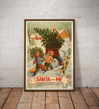Load image into Gallery viewer, 1950's Santa and Me Christmas Poster, Vintage Holiday Wall Art, Retro Christmas Tree Print
