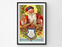 Load image into Gallery viewer, 1910 Santa Claus Christmas Postcard POSTER! (up to 24&quot; x 36&quot;) - Martini - Cigar - Cornucopia - Colorful
