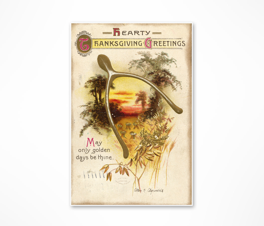 Vintage Thanksgiving Wishbone Art Print - Antique Postcard Reproduction