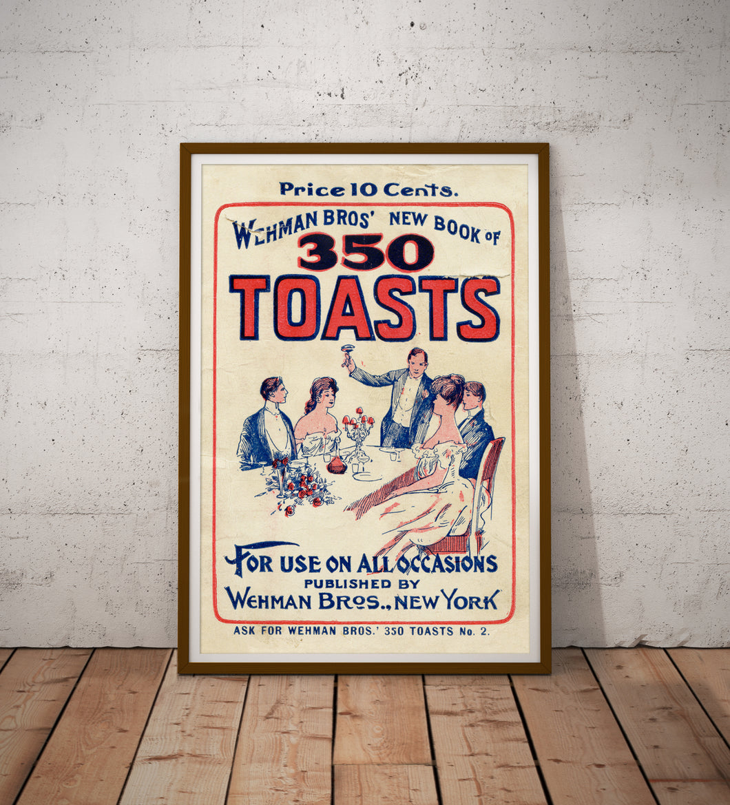 1903 Vintage 350 Toasts Print – Retro Party Humor Poster, Antique Book Cover Wall Art, Classic Dinner Speech Illustration