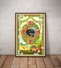 Load image into Gallery viewer, Vintage 1908 Thanksgiving Turkey POSTER: Gold Embossed, Retro Fall Harvest Wall Art Print
