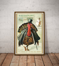 Load image into Gallery viewer, 1908 Thanksgiving Poster Print - Vintage 1900's Postcard Image - Turkey Humor Top Hat
