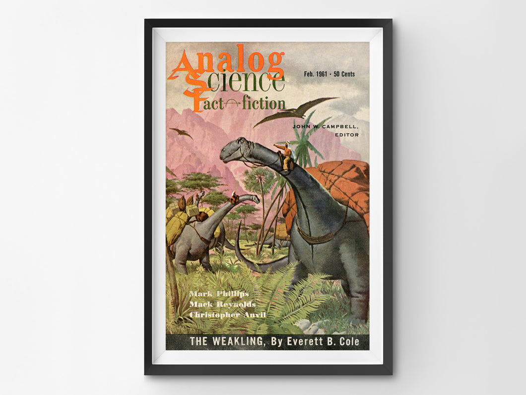 Science Fiction POSTER (up to 24x36) - February 1961 - Vintage - Dinosaurs - Space - SciFi - Dino