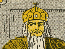 Load image into Gallery viewer, Vintage Emperor Tarot Print, 1918 De Laurence Illustration, Yellow Occult Wall Art
