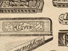 Load image into Gallery viewer, Antique Harmonica Poster, 1904 Catalog Music Print, Vintage Music Wall Art
