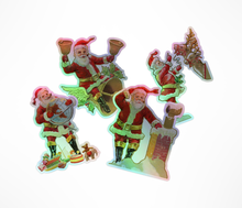 Load image into Gallery viewer, 1908 Santa Hologram STICKERS - Santa Claus - Decoration - Bells - Reindeer - Chimney - Snow
