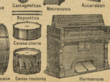 Load image into Gallery viewer, Vintage Musical Instruments Poster Chart – 1920 French Language Dictionary Print – Music, Band, Orchestra
