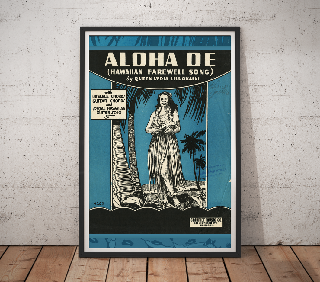 Aloha Oe 1940 Music Poster - Hawaiian - Hawaii - Hula