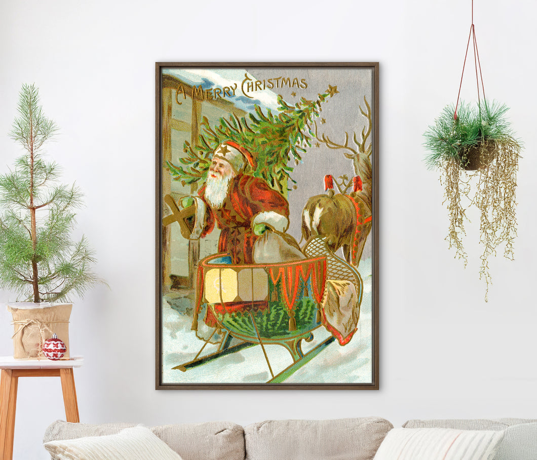 Vintage Santa Claus Sleigh Ride Poster – Nostalgic Christmas Wall Art Print (Multiple Sizes)