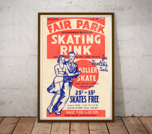 Load image into Gallery viewer, Vintage Roller-Skating POSTER! (up to 24&quot; x 36&quot;) - c. 1940 - Fair Park - Skates - Couple - Rink - Flyer - Sticker
