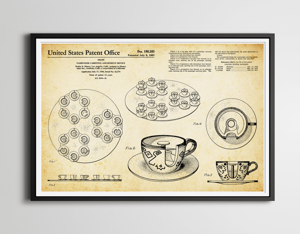 1956 Disney TEACUPS Patent Art POSTER! (up to full-size 24