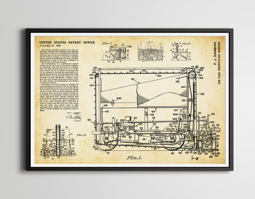 1949 FIRST Zamboni Patent Art POSTER! (up to 24