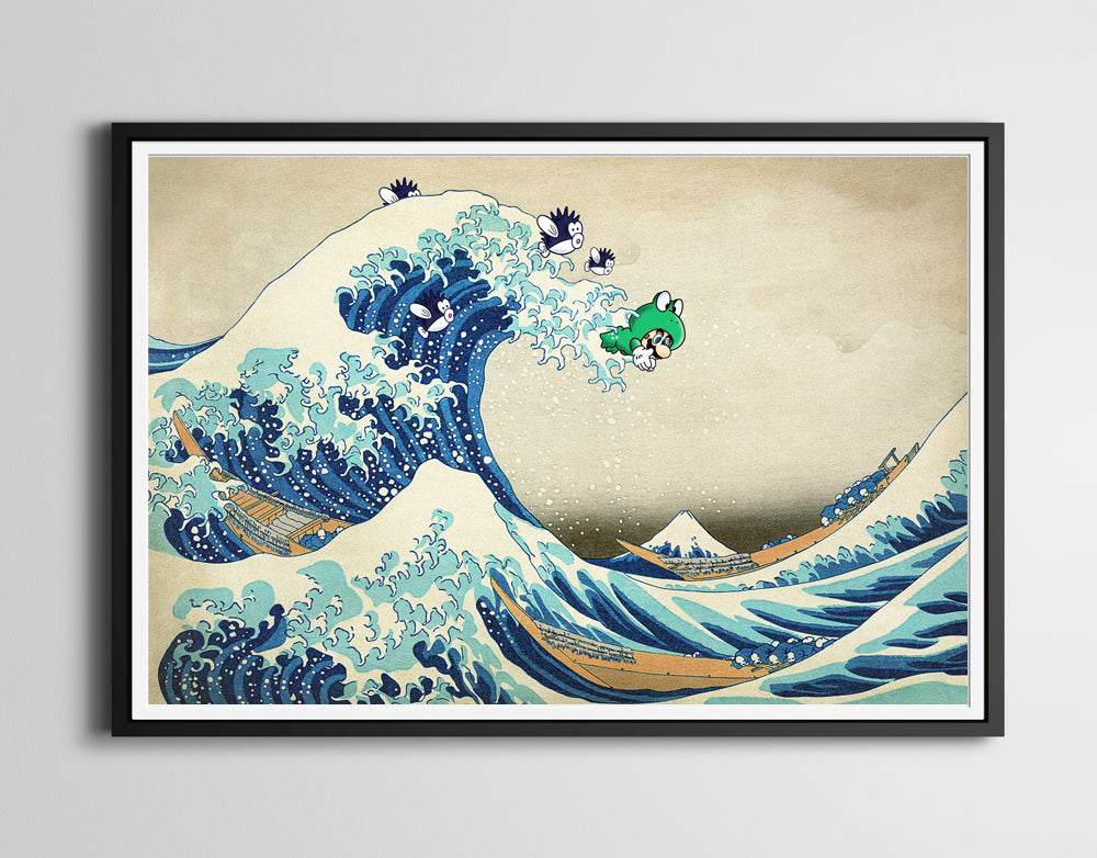 Frog Mario vs. The Great Wave! - Original POSTER! (24 x 36 or Smaller) - 1988 - Super Mario Bros. 3 - Nintendo - Hokusai - Cheep Cheep