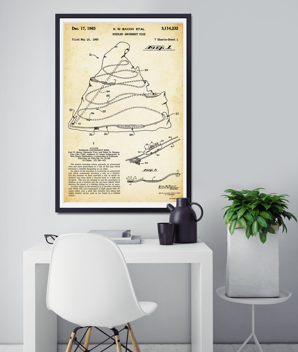 1960 Disney MATTERHORN Patent Art POSTER! (up to 24