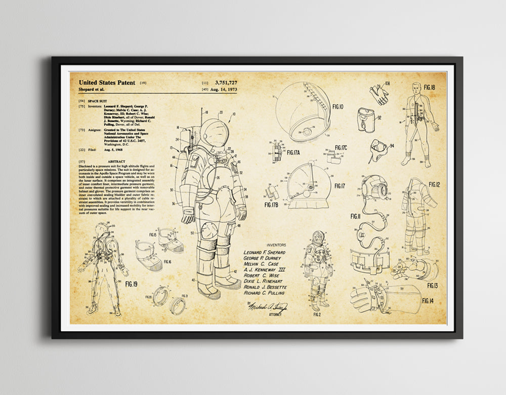 NASA 1968 Apollo Space Suit Patent Art POSTER! (up to 24 x 36) - Astronaut - Moon - Apollo 13