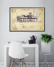 Load image into Gallery viewer, Vintage Mark Twain STEAMBOAT Blueprint POSTER! (up to 24 x 36 inches) - Disneyland - Frontierland - Riverboat
