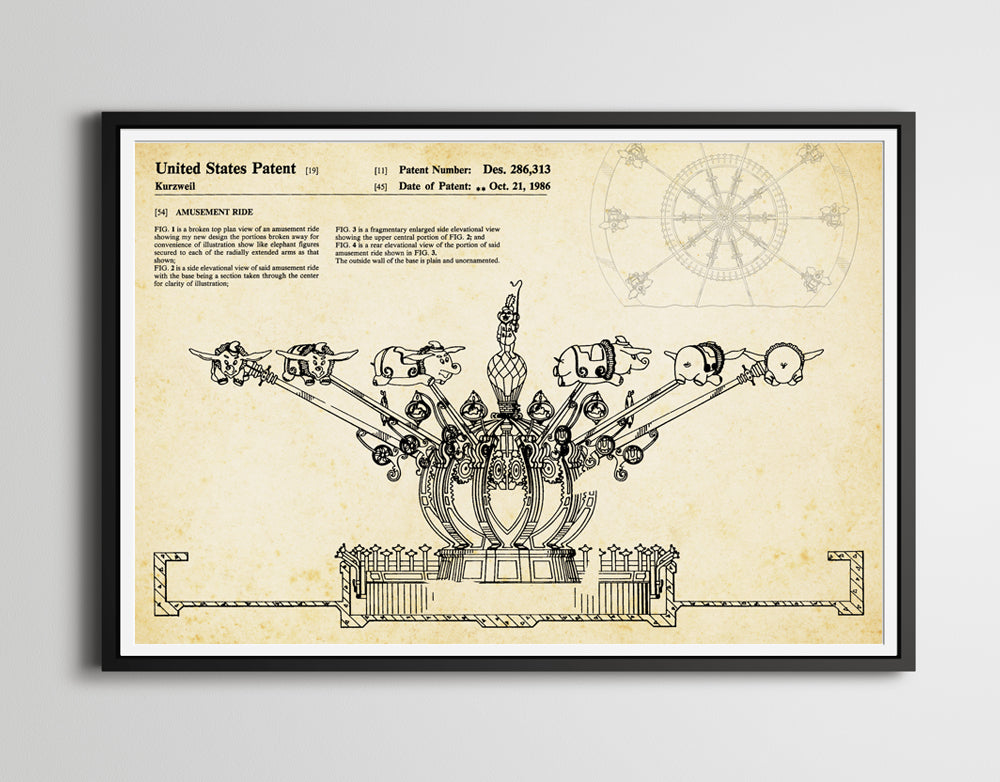 1980's Dumbo Patent Art POSTER! (up to 24 x 36) - Disney - Disneyland - Fantasyland