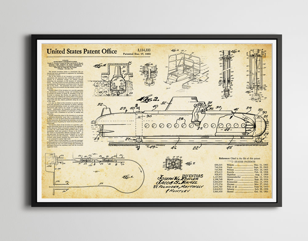 1960 Disneyland Submarine Voyage Patent Art Poster! (up to 24 x 36) - Fantasyland - Vintage