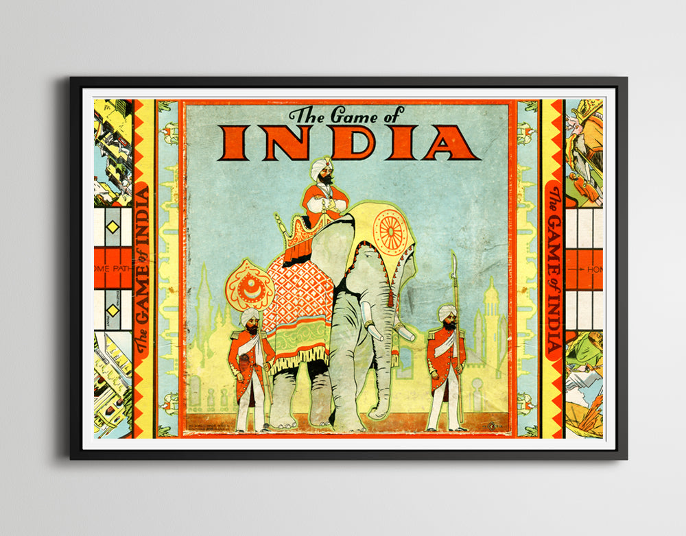 1930 Game of India (Parcheesi) Board Game Box POSTER! (multiple sizes) - Elephants