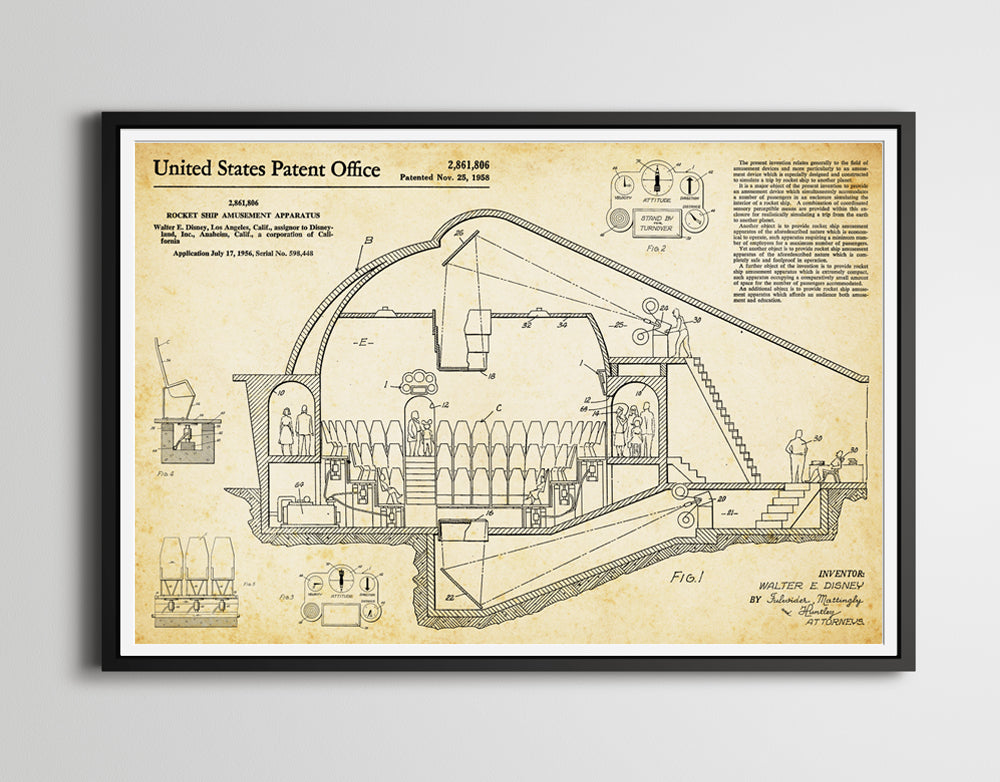 1956 Disney Rocket to the Moon Patent Art POSTER! (up to 24