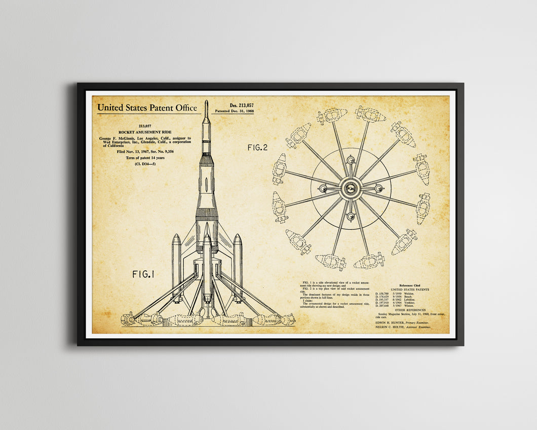 1968 Disneyland Rocket Jets Patent POSTER! - Tomorrowland - Space - Vintage - Theme Park - Patent